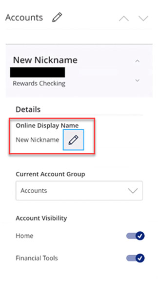 Screen capture displays accounts menu highlighting area with updated online display name