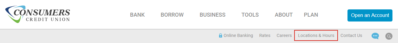 Consumers Homepage Locations & Hours link