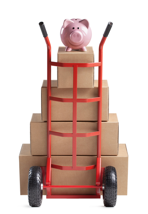 Moving boxes and piggy bank