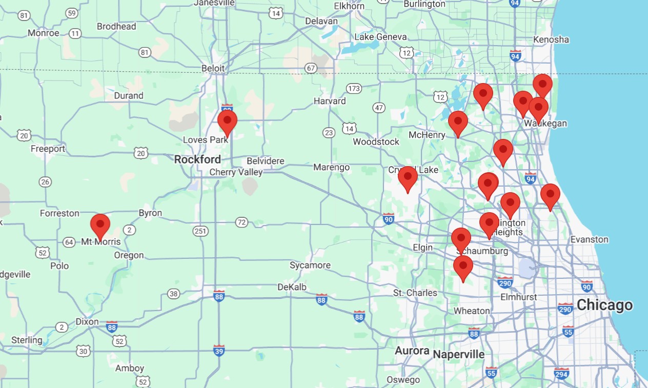 Map showing locations