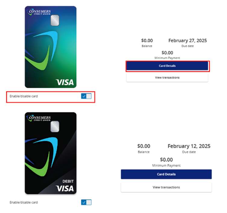 4 Digital Banking Credit & Debit Card Management - Desktop