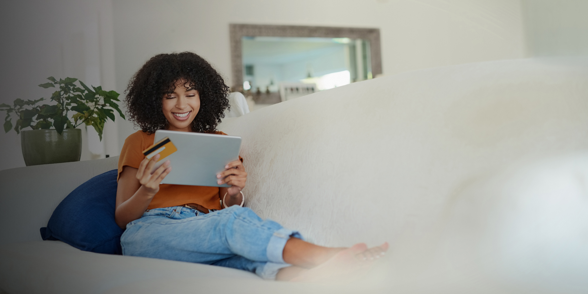 Woman banking on tablet