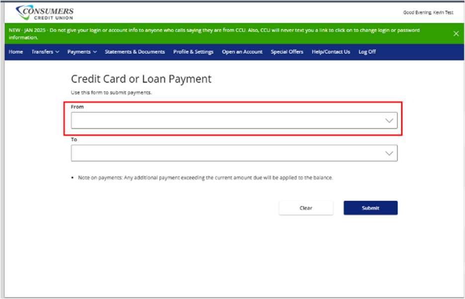 2 Digital Banking Make a Payment - Desktop