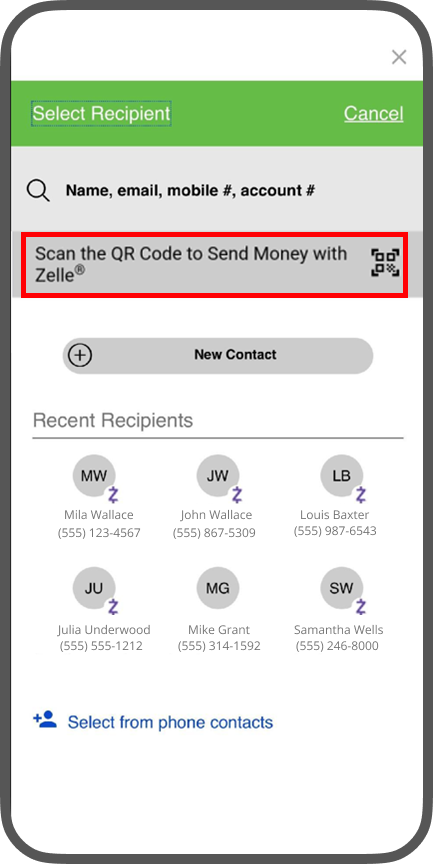 Step 6 Tap Zelle QR code Step 6 Tap Zelle QR code