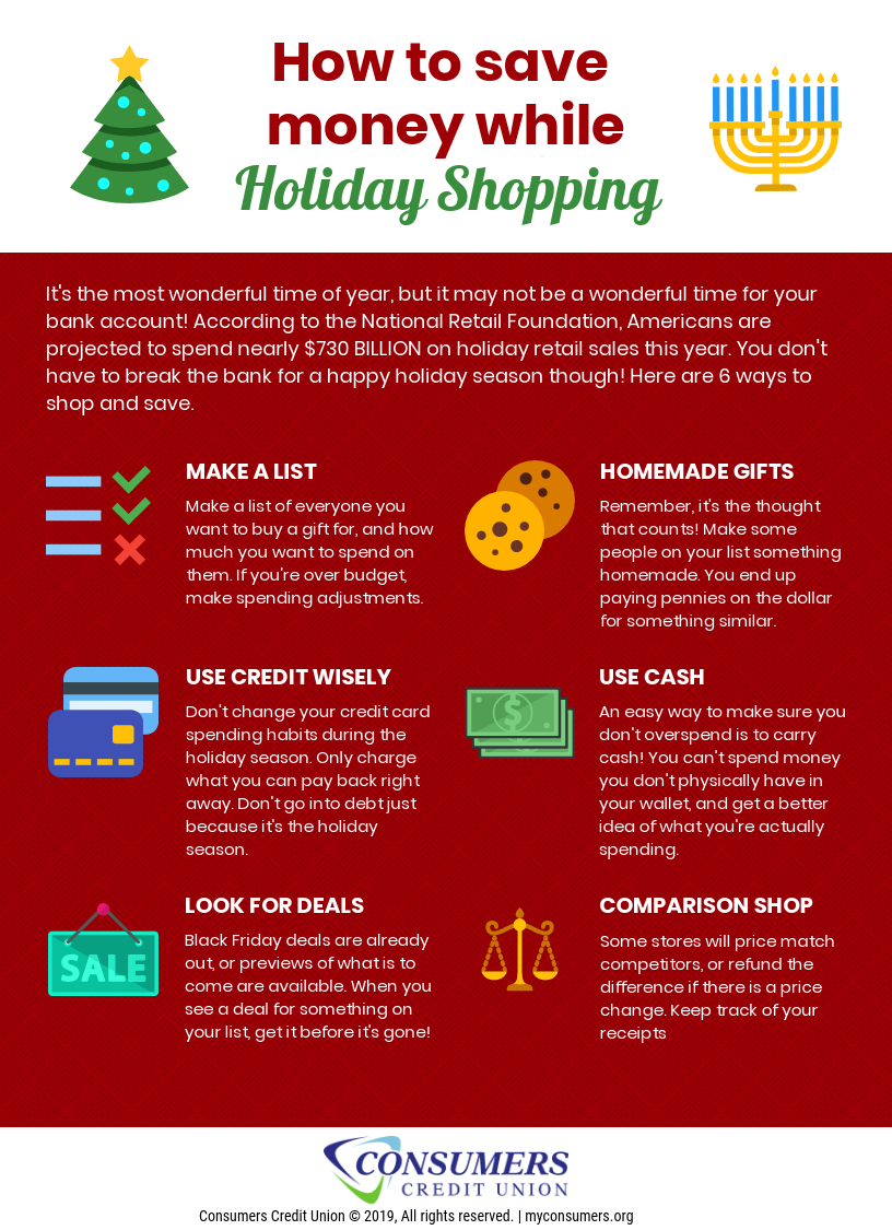 tips on how to save money while holiday shopping from Consumers Credit Union