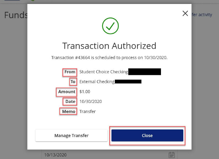 Screenshot showing transaction authorized popup