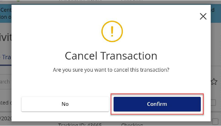 Screenshot of cancel transaction