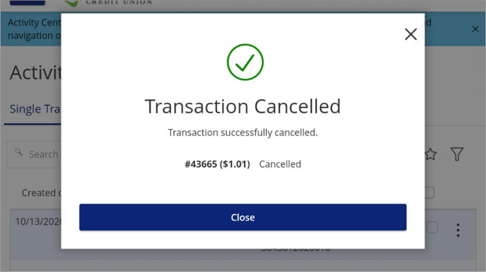 Screenshot of transaction cancelled