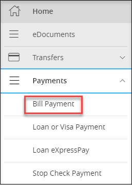 selecting bill payment from menu