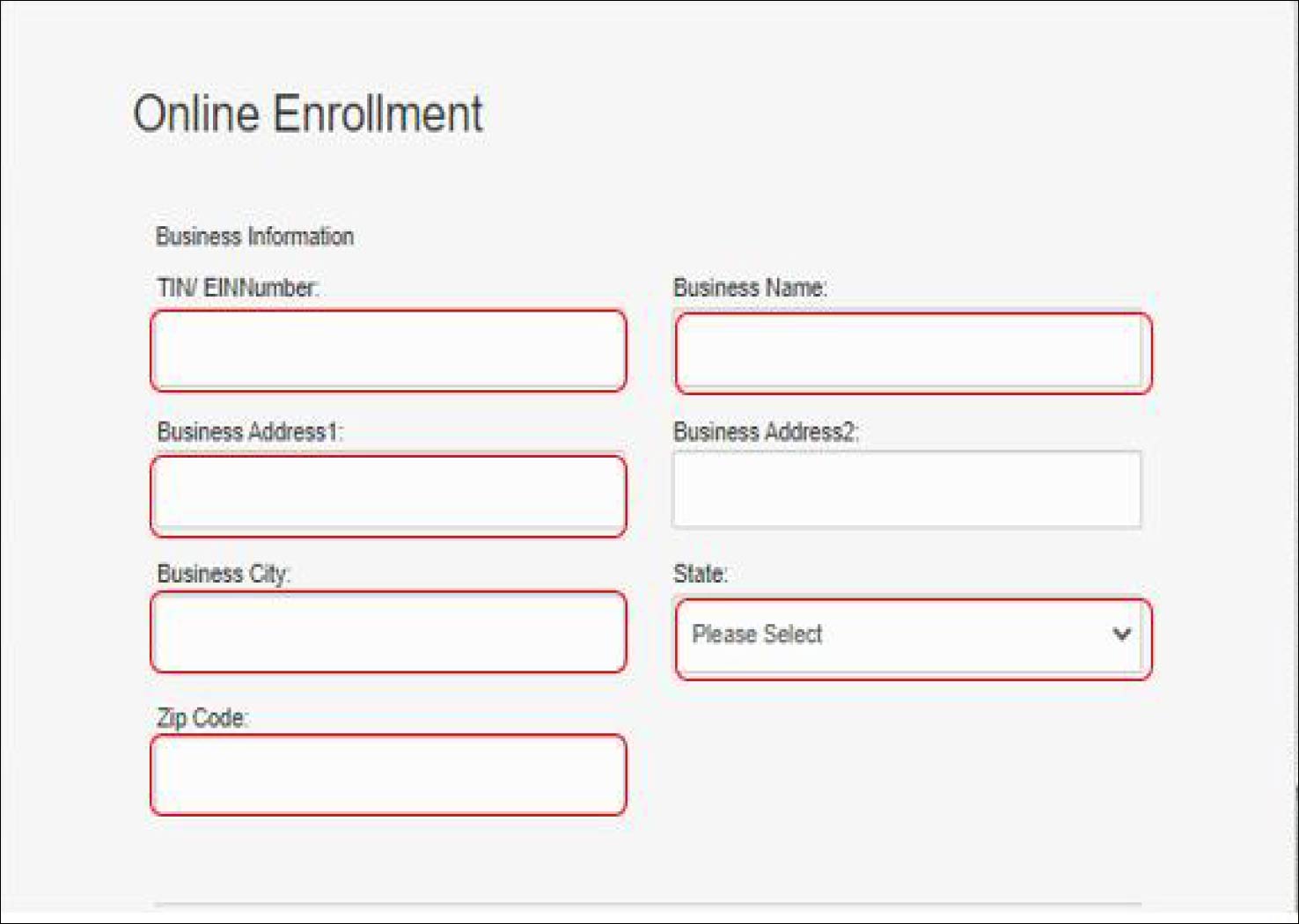 Screenshot of online enrollment form