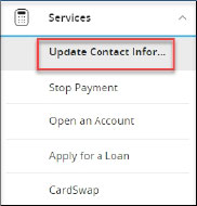 Screenshot of update contact information select