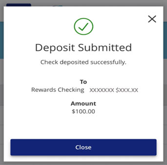 Screen capture of deposit submitted screen