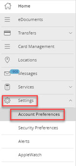 Screen capture displays image highlighting area to select settings and account preferences