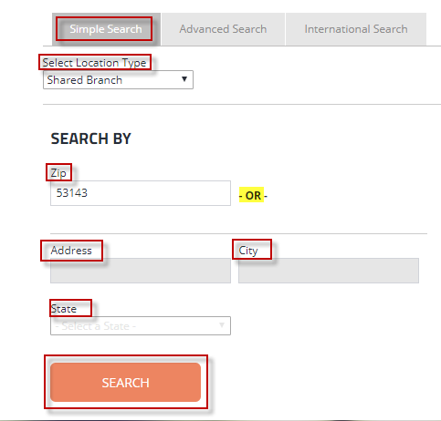 Screen capture shows  where to select Simple Search and your Location Type.