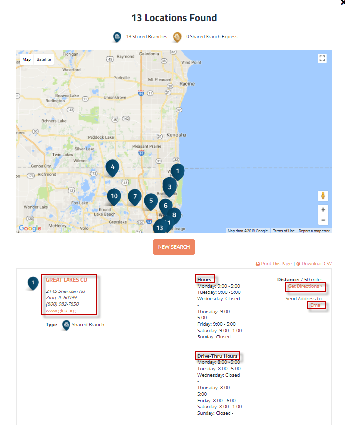 Credit Union location map