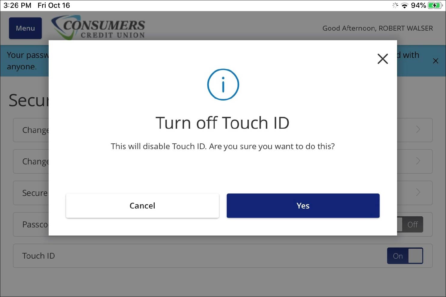 Screenshot turn off touch ID