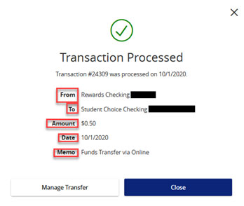 Screen capture displays transaction processed