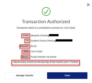 Screen capture displays recurring transaction authorized