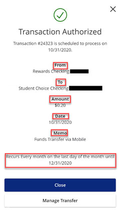 Screen capture of recurring transaction authorized