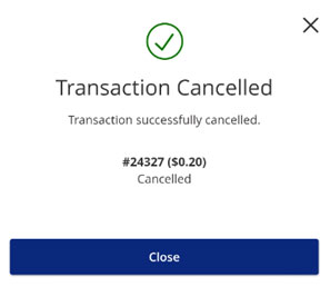 screen capture of transaction cancelled notification